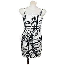 Pinko Vestido Curto de Algodão Padrão Branco e Preto Preto Branco