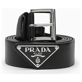 Prada Smooth Calfskin Triangle Logo Belt Black Black
