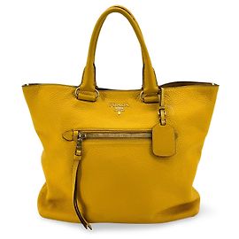 Prada Tote Convertible com Bolso Frontal em Pele Large Amarelo