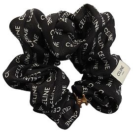 Céline Scrunchie de seda com estampado do logótipo Celine Triomphe Preto Preto Monograma