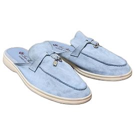 Loro Piana Summer Walk Mules Light Blue Suede Light blue