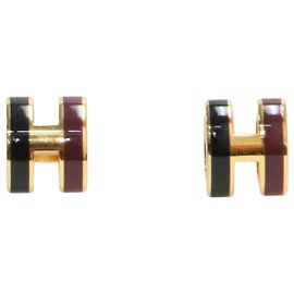 Hermès HERMES Mini Pop H Rocabar Galaxy Earrings Black Golden Dark red