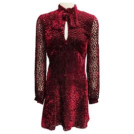 Autre Marque Saint Laurent Burgundy Devore Mini Dress Dark red