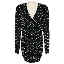 Autre Marque Saint Laurent Black / White Polka Dot Ruffle Front Dress Black