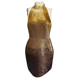 Oscar de la Renta Gold Metallic Ombre Effect Beaded Mini Cocktailkleid Golden