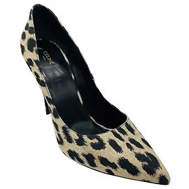 Céline Celine Spitze Pumps aus Canvas Leopardprint Beige / Black Beige
