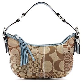 Coach 3680 Borsa a tracolla patchwork in pitone beige e blu Beige