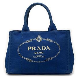Sac cabas satchel Prada Small Canvas Canapa Logo Bleu Bleu