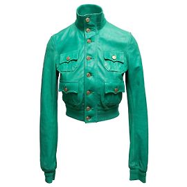 Dsquared2 Vintage Green Dsquared Cropped Button-Up Leather Jacket Size IT 42 Green