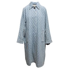 Light Wash Dries Van Noten Printed Long Denim Coat Size US XS Blue