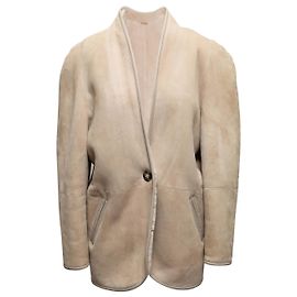 Beige Etoile Isabel Marant V-Neck Shearling Jacket Size US S Beige