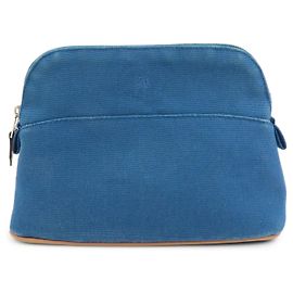 Hermès HERMES Bolide Mini Bolsa de Cosméticos em Couro e Algodão Blue Azul