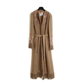 Etro Pre Fall 2021 Bestickter Wollmantel mit Fransen - Beige Camel Beige Kamel