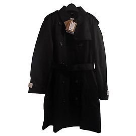 Burberry Black Cotton Double-Breasted Trench Coat Black