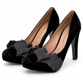 Ermanno Scervino Samt Pumps Schwarz mit Rüschen Schwarz