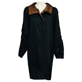 Akris Black / Copper Metallic Reversible Wool and Angora Coat Black