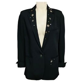 Autre Marque forte_forte Black Crystal Embellished One Button Jacket Black