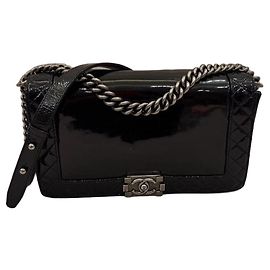 Chanel Bolso Boy Charol Negro Negro