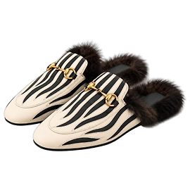 Gucci Princetown Mules em couro e pele de zebra Preto Branco