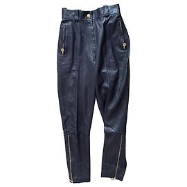 Chanel Schwarze Lederhose mit CC-Logo Schwarz