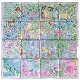 Hermès Carré Faubourg Tropical Silk Scarf Blue Green