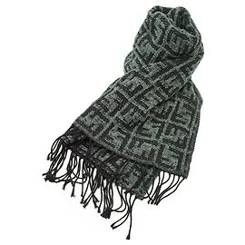 Fendi Cachecol Cravate Vintage Zucca com Franjas Cinza e Preto Cinza