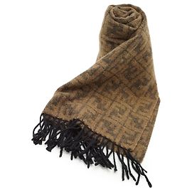Fendi Sciarpa Cravatte Vintage in Lana Marrone Zucca con Frange Marrone