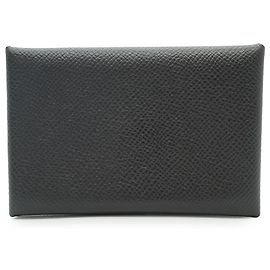 Hermès Tarjetero cartera Hermes Calvi de piel Epsom negra Negro