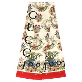 Pañuelo de seda floral Gucci 100th Anniversary Interlocking G Logo Blanco Otro