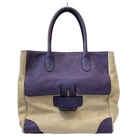 Autre Marque Tila March Leather Canvas Tote Bag Beige Purple