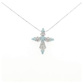 Autre Marque Collana Croce in Oro Bianco Au750 Tormalina e Diamante Argento