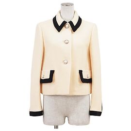 Chaqueta corta Miu Miu de lana virgen Blanco Crudo Azul marino