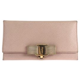 Salvatore Ferragamo Vara Leather Long Wallet Pink