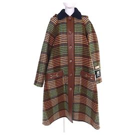 Gucci GGPattern Horsebit Wollmantel Braun Grün
