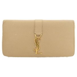 Yves Saint Laurent Carteira Longa de Bezerro Saint Laurent Bege
