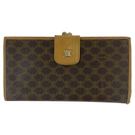Céline Cartera larga Celine Macadam Triomphe PVC Castaño Beige Dorado