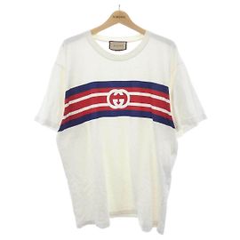 T-shirt en coton Gucci imprimée à rayures Interlocking G Blanc