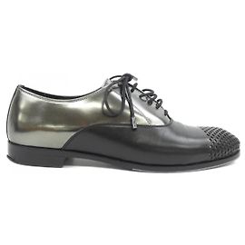 Autre Marque Sergio Rossi Leather Flats Black Silvery