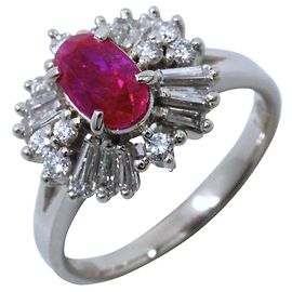 Autre Marque Pt900 Platinum Ruby Diamond Ring Silvery