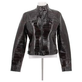 Magda Butrym Veste en cuir bordeaux à effet croco Dark red