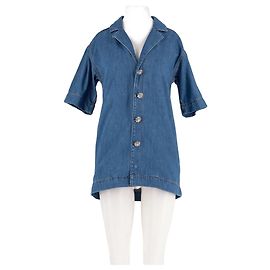 Ganni Camisa Corta de Denim Azul de Algodón Azul