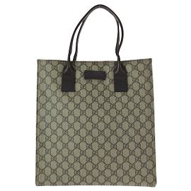 Gucci GG Supreme Canvas Leder Tote Bag Braun Beige