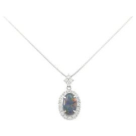 Autre Marque Platin-Halskette mit schwarzem Opal und Diamant Schwarz