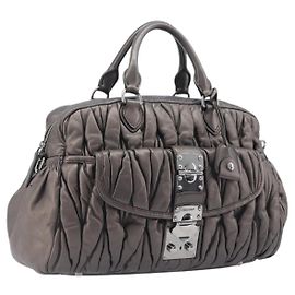 Miu Miu Matelasse Hand Bag Leather Gray Silver Otro