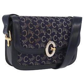 Céline CELINE C saluki Shoulder Bag Canvas Navy Gold Otro