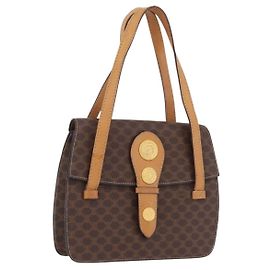 Céline CELINE Macadam Canvas Medallion Handtasche PVC Leder Braun Gold Andere