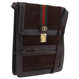GUCCI Sac à épaule Web Sherry Line Daim Marron Ton Or Autre