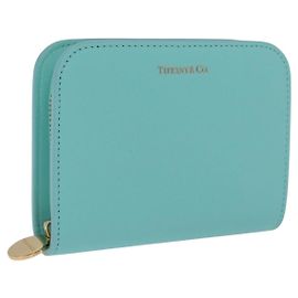 Tiffany & Co. Compact Wallet Leather Light Blue Gold Altro