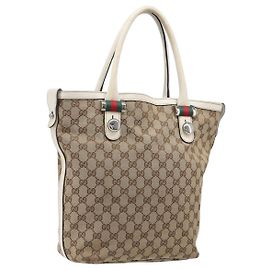 Sac Cabas GUCCI GG Canvas Web Sherry Line Beige Argent 232970 Autre