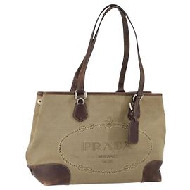 PRADA Sac Cabas Canvas Beige Silver Autre